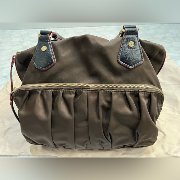 MZ Wallace Jane Tote Large Chocolate Brown Nylon Multi-Zip Leather Handles - Picture 3 of 12